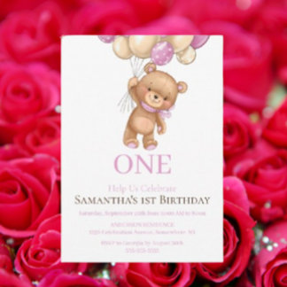 happy 1st birthday teddy bear   invitation