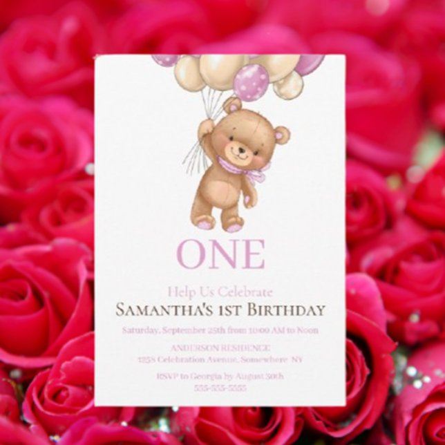 happy 1st birthday teddy bear   invitation (Sweet Teddy Bear Baby Shower Invitations)