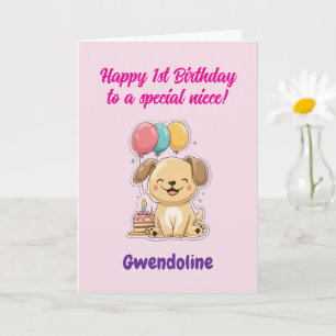 Happy 1st Birthday to a Special Niece, Happy Puppy Card