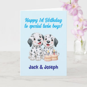 Happy 1st Birthday To Twin Boys, Cute Puppies Card