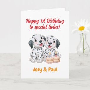 Happy 1st Birthday To Twin Girl & Boy, Puppies   Card
