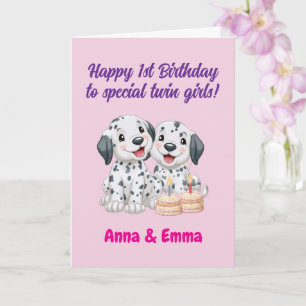 Happy 1st Birthday To Twin Girls, Cute Puppies Card
