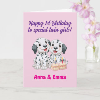 Happy 1st Birthday To Twin Girls, Cute Puppies Card