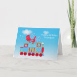 Happy 1st Birthday Train Card<br><div class="desc">A fun birthday greeting for a special Grandson. The design features a colourful train with polka dot balloons and a little boy with a birthday hat in the window. Created with artwork by J.Rett Graphics</div>