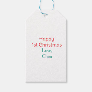 happy 1st christmas red green love name simple hol gift tags
