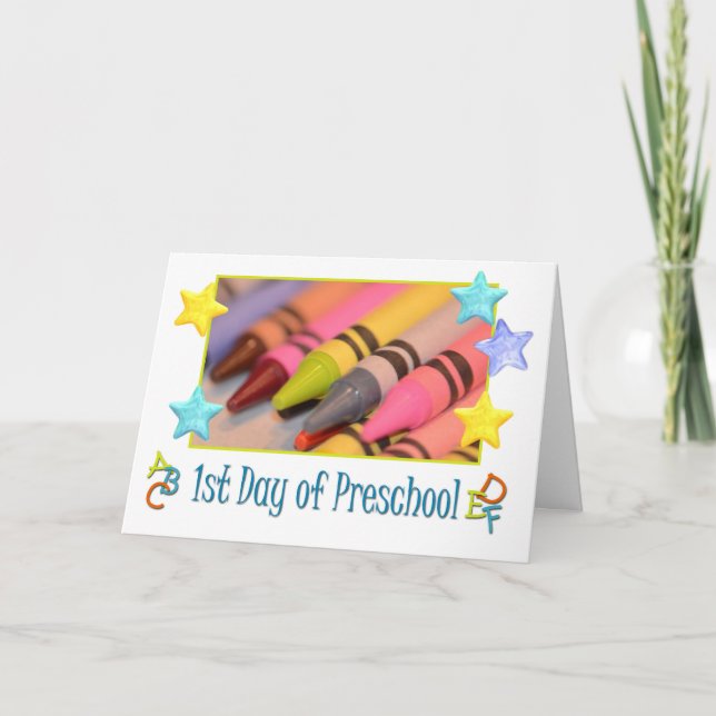 Happy 1st Day of Preschool, crayons Card (Front)