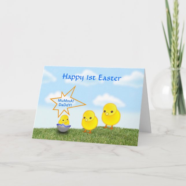 Happy 1st Easter with chicks baby's first Easter Holiday Card (Front)