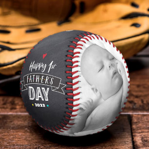 Happy 1st Father’s Day Bold Typography Chalkboard Baseball