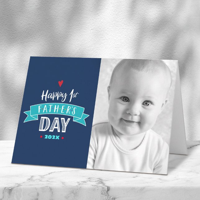 Happy 1st Father’s Day Bold Typography Navy Photo Card (Creator Uploaded)