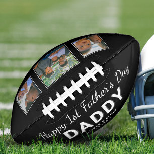 Happy 1st Father`s Day Dad Keepsake 3 Photo Black Football