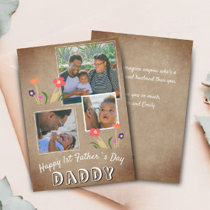Happy 1st Father`s Day Daddy Flower 3 Photo Holiday Card
