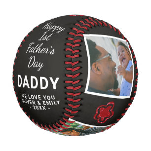 Happy 1st Father`s Day Daddy Keepsake 3 Photo Baseball