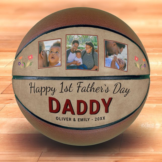 Happy 1st Father`s Day Daddy Keepsake 3 Photo Basketball (Creator Uploaded)