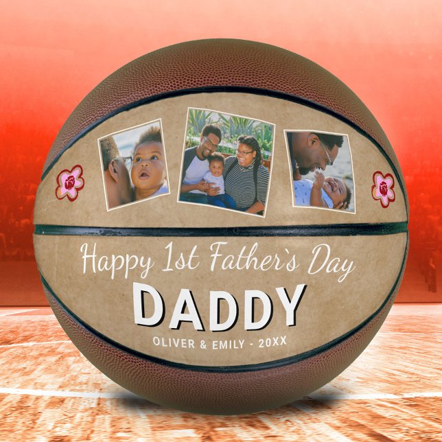 Happy 1st Father`s Day Daddy Keepsake 3 Photo Basketball (Creator Uploaded)