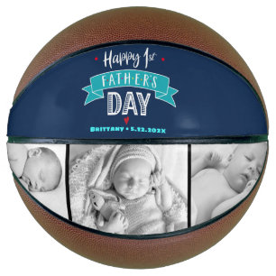 Happy 1st Father’s Day Navy Turquoise Typography Basketball