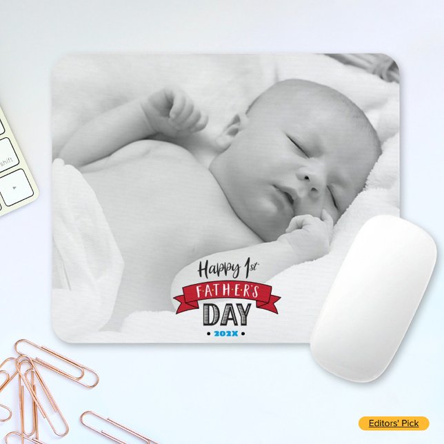 Happy 1st Father’s Day Red Banner, Bold Typography Mouse Pad (Creator Uploaded)