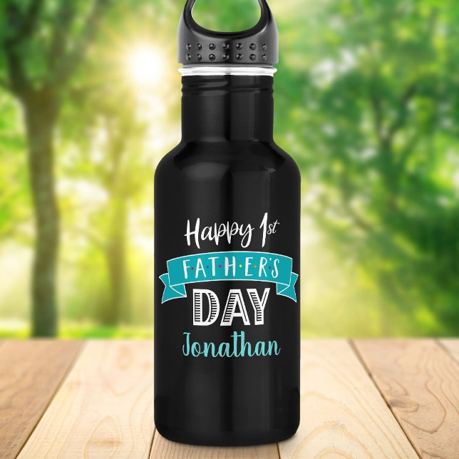 Happy 1st Father’s Day Turquoise Banner Cool Name 532 Ml Water Bottle (Creator Uploaded)