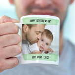 Happy 1st Fathers Day 2 Photo Green Brushstroke Coffee Mug<br><div class="desc">Say "Happy 1st Father's Day" with a custom photo mug for a new dad. A lovely first father's day gift from baby boy or girl - or you can edit the wording to suit any other occasion. The photo template is ready for you to upload 2 of your favourite photos....</div>