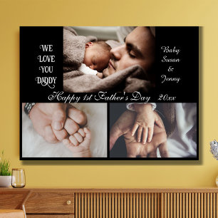 Happy 1st Fathers day - 3 photo collage black Canvas Print