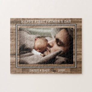 Happy 1st Father's Day Dad And Baby Photo Wood Jigsaw Puzzle