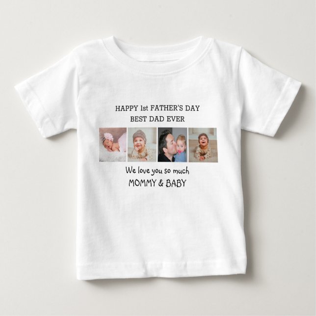 Happy 1st Father's Day Daddy 4 Photo Collage Baby T-Shirt (Front)