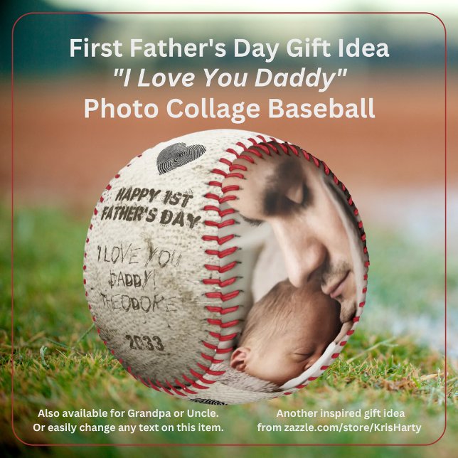 Happy 1st Fathers Day Daddy Photo Collage Keepsake Baseball (Happy First Father's Day I Love You Daddy [Baby's Name] {Year] 2-Photo Collage Baseball Keepsake)
