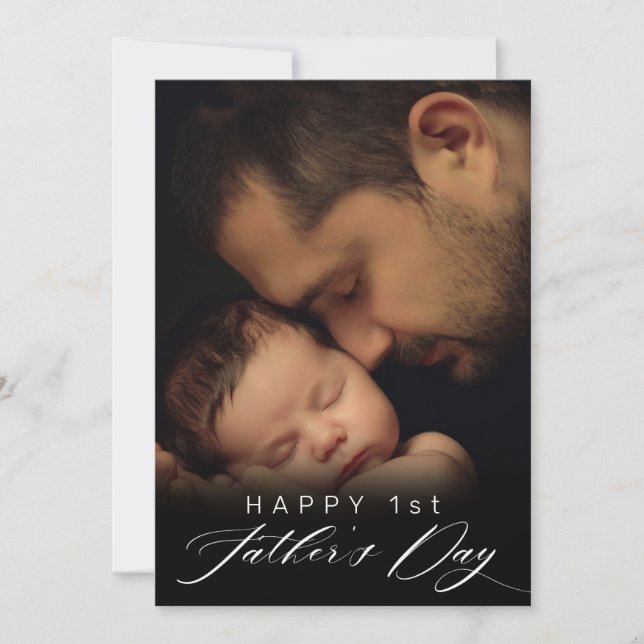 Happy 1st Father's Day Elegant Script Photo Holiday Card (Front)