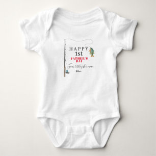Happy 1st Father's Day Funny Fishing Baby Bodysuit