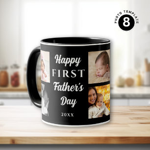 Happy 1st Father's Day Navy Blue 8 Photo Collage  Mug
