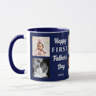 Happy 1st Father's Day Navy Blue 8 Photo Collage  Mug