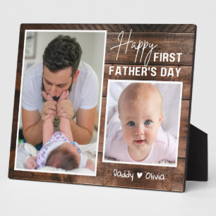 Happy 1st Father's Day New Dad 2 Photo Dark Wood   Plaque