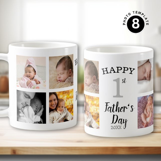Happy 1st Father's Day New Dad 8 Photo Collage  Coffee Mug (Creator Uploaded)