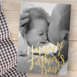 Happy 1st Father's Day Simple Modern Custom Photo Foil Holiday Card<br><div class="desc">This simple and modern design is composed of handwritten font typography and add a custom photo.</div>