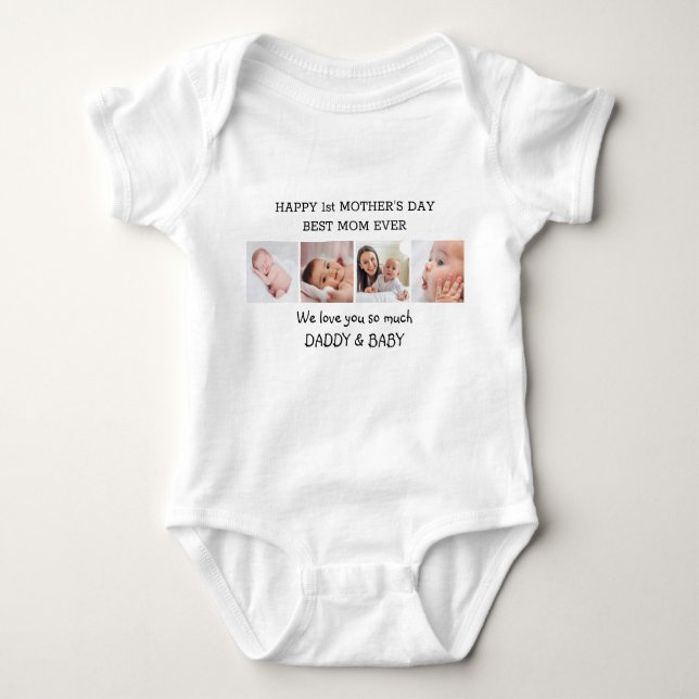 Happy 1st Mother’s Day 4 Photo Collage Gift Baby Bodysuit (Front)