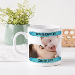 Happy 1st Mothers Day 2 Photo Aqua Brushstroke Coffee Mug<br><div class="desc">Say "Happy 1st Mother's Day" with a custom photo mug for a new mum. A lovely first mother's day gift from baby boy or girl - or you can edit the wording to suit any other occasion. The photo template is ready for you to upload 2 of your favourite photos....</div>