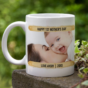Happy 1st Mothers Day 2 Photo Yellow Brushstroke Coffee Mug