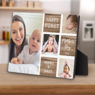 Happy 1st Mothers Day 4 Photo Collage Rustic Wood Plaque