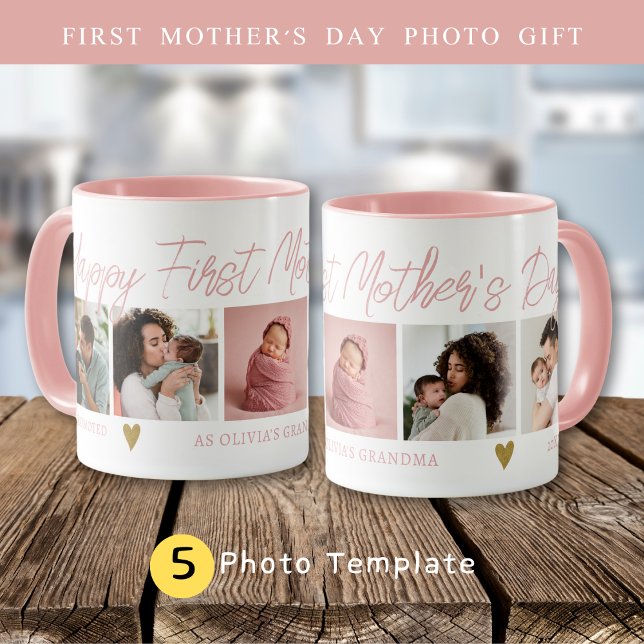 Happy 1st Mothers Day As Grandma 5 Photo Collage  Mug (Happy 1st Mothers Day As Grandma 5 Photo Collage Mug
)
