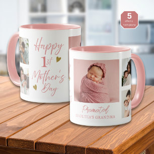 Happy 1st Mothers Day As Grandma 5 Photo Pink Mug