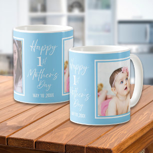 Happy 1st Mother's Day Baby Blue 2 Photo Collage   Coffee Mug