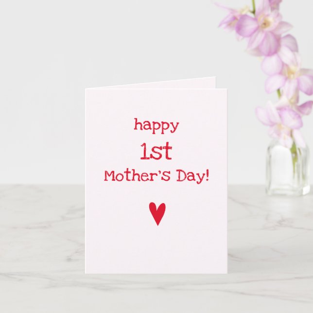 Happy 1st Mother's Day! - Cute Red Heart Card (Orchid)