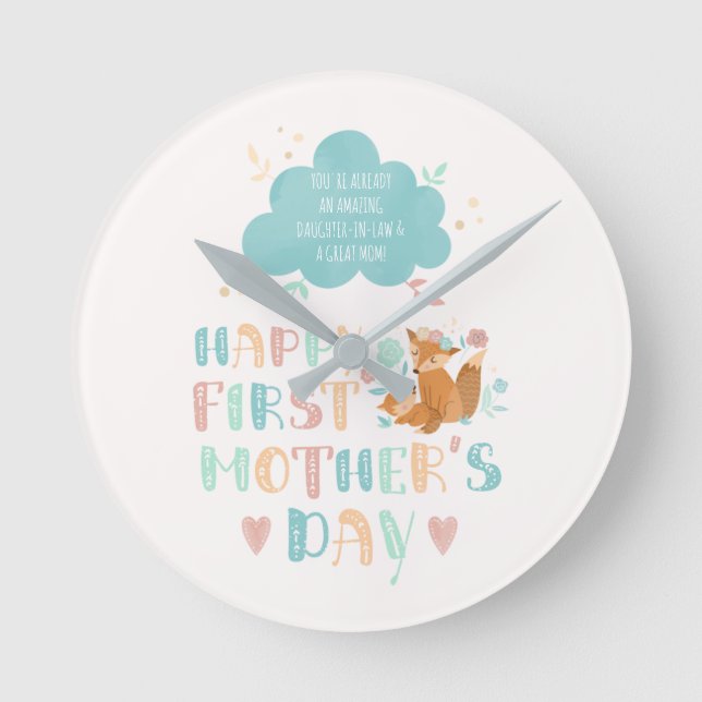 Happy 1st Mother's Day from the Mother in Law Round Clock (Front)