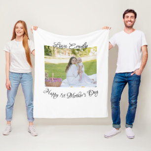 happy 1st mothers day love photo name calligraphy fleece blanket