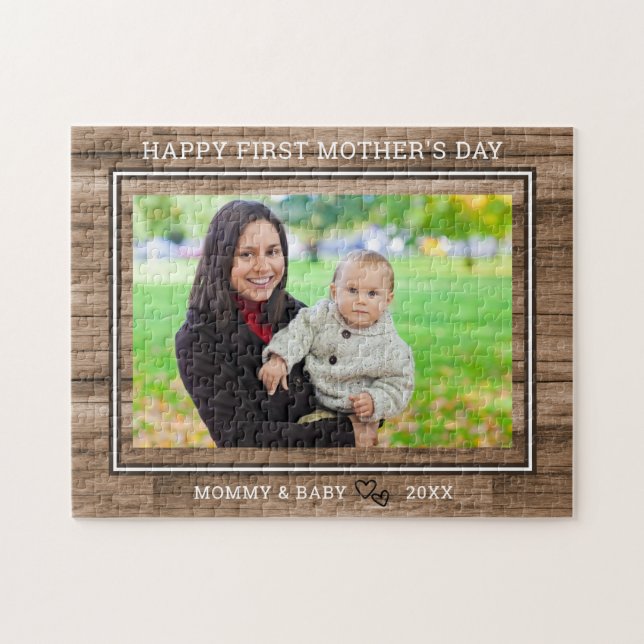 Happy 1st Mother's Day  Mom And Baby Photo Wood Jigsaw Puzzle (Horizontal)
