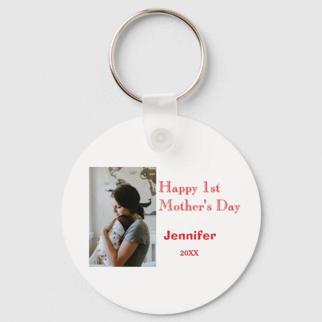 Happy 1st mothers day name photo red yellow year k key ring (Front)