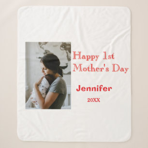 Happy 1st mothers day name photo red yellow year k sherpa blanket