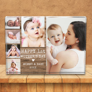 Happy 1st Mother's Day Rustic Wood 6 Photo Collage Block