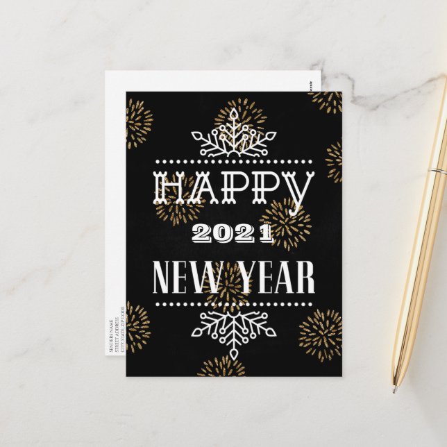 HAPPY 2021 NEW YEAR | Corporate Business Modern Holiday Postcard (Front/Back In Situ)