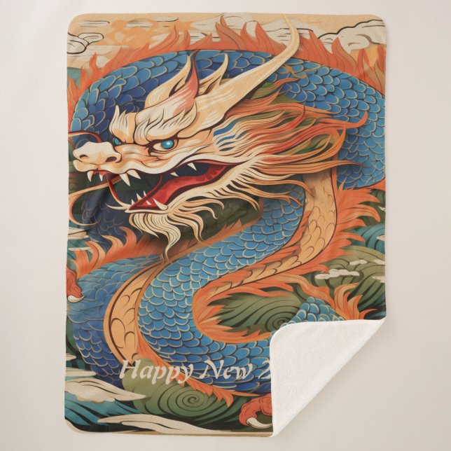 Happy 2024 Dragon Year Sherpa Blanket (Front)