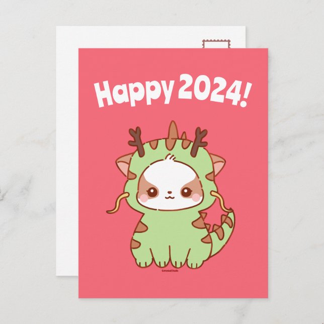 Happy 2024 New Years Postcard Year of Dragon  (Front/Back)
